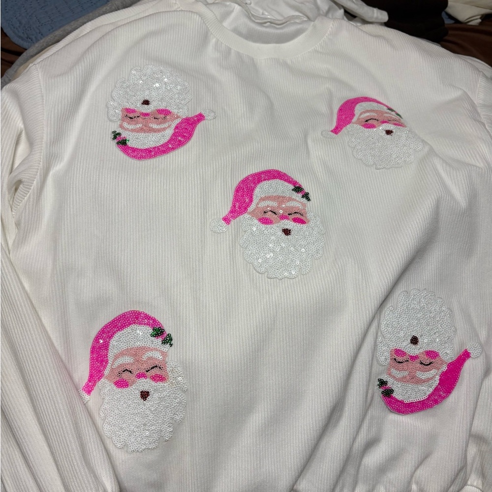 Trendy Boutique White and Pink Santa Sweatshirt